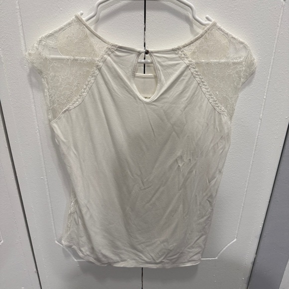 New York and Company White Lace Cap Sleeve Blouse - Picture 2 of 11